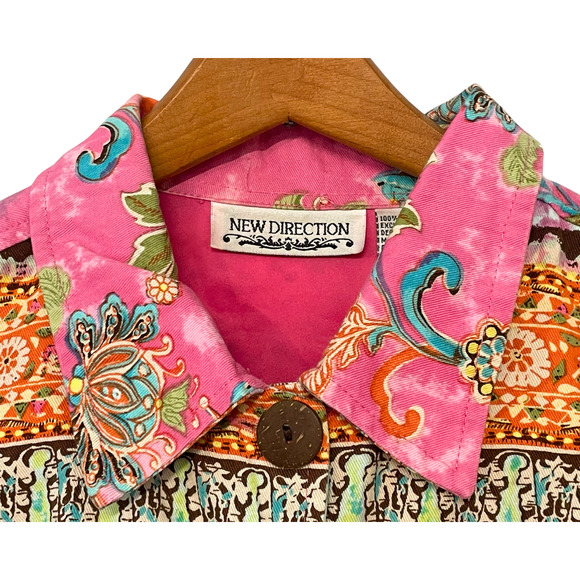 Vtg Y2K New Direction Sz M Button Front Jacket Artsy Boho Paisley Pink Cotton - Picture 5 of 10